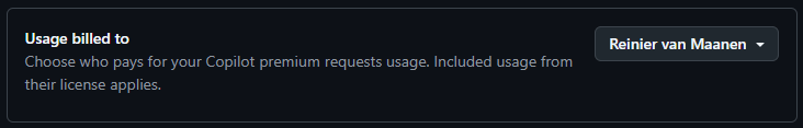 Choose who pays for your Copilot premium requests usage. Included usage from their license applies.