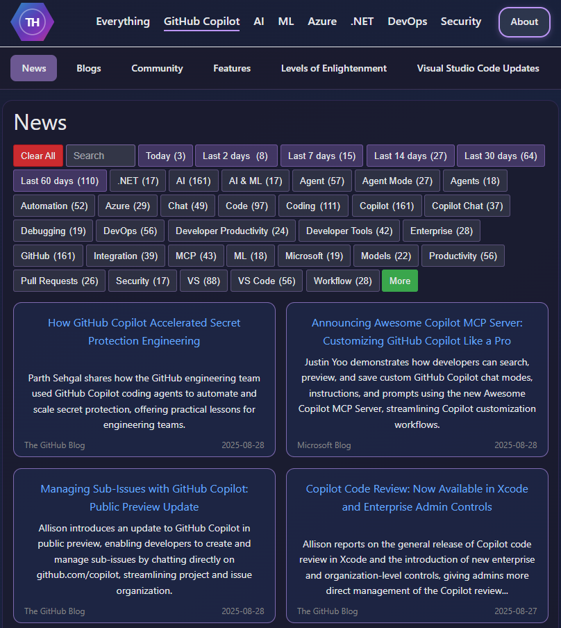 The GitHub Copilot News Section